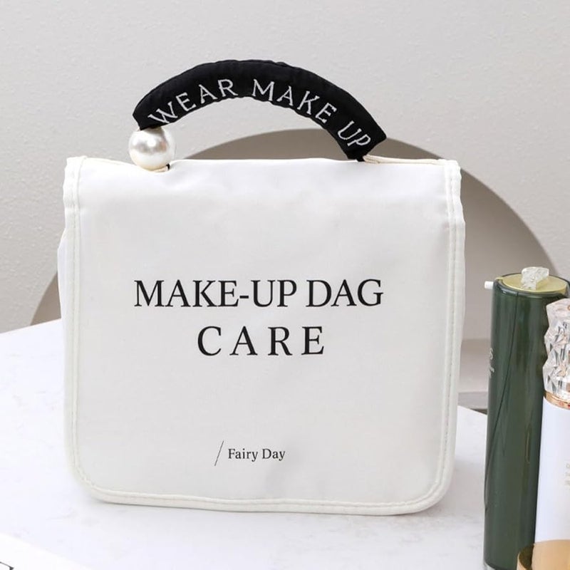 White Large Capacity Water Resistant Travel Toiletry Bag For Women With Multiple Compartments - Image 4